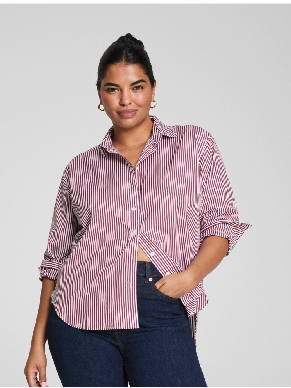 SPANX® Poplin Oversized Button Down Shirt, XL, Porcelain/Poppy